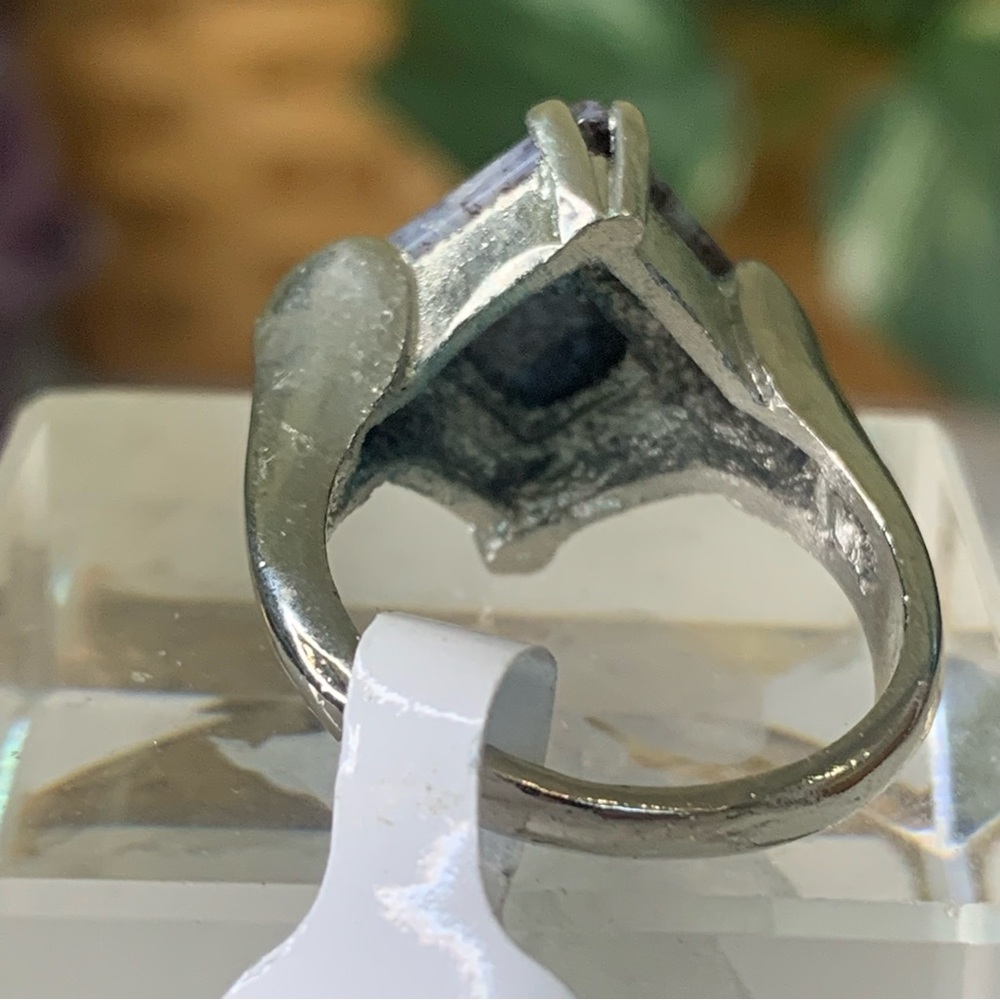 Purple Agate Jasper Silver Tone Statement Ring Size 7.5 Square Stone Gemstone - Picture 8 of 11